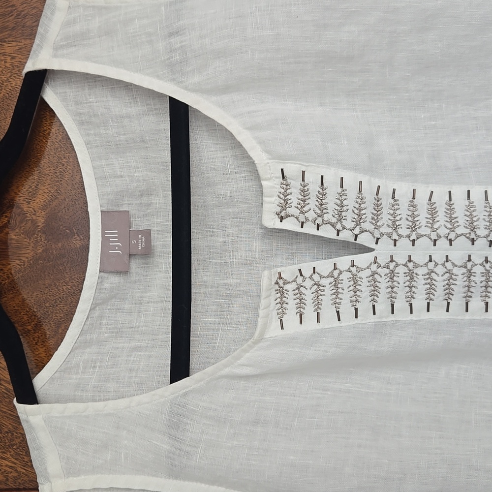 J Jill White Linen V-Neck Tank Top, Size: Small - Picture 2 of 7